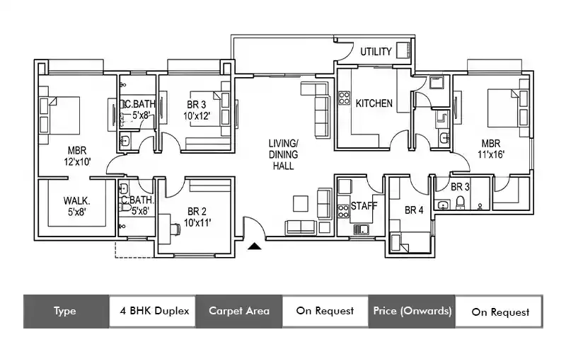Godrej Mahalunge 4 BHK Duplex floor plan,  sq ft carpet area